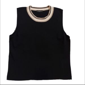 VALERIE STEVENS WOMAN Tank Top Black Tipped Round Neckline Tank Shell